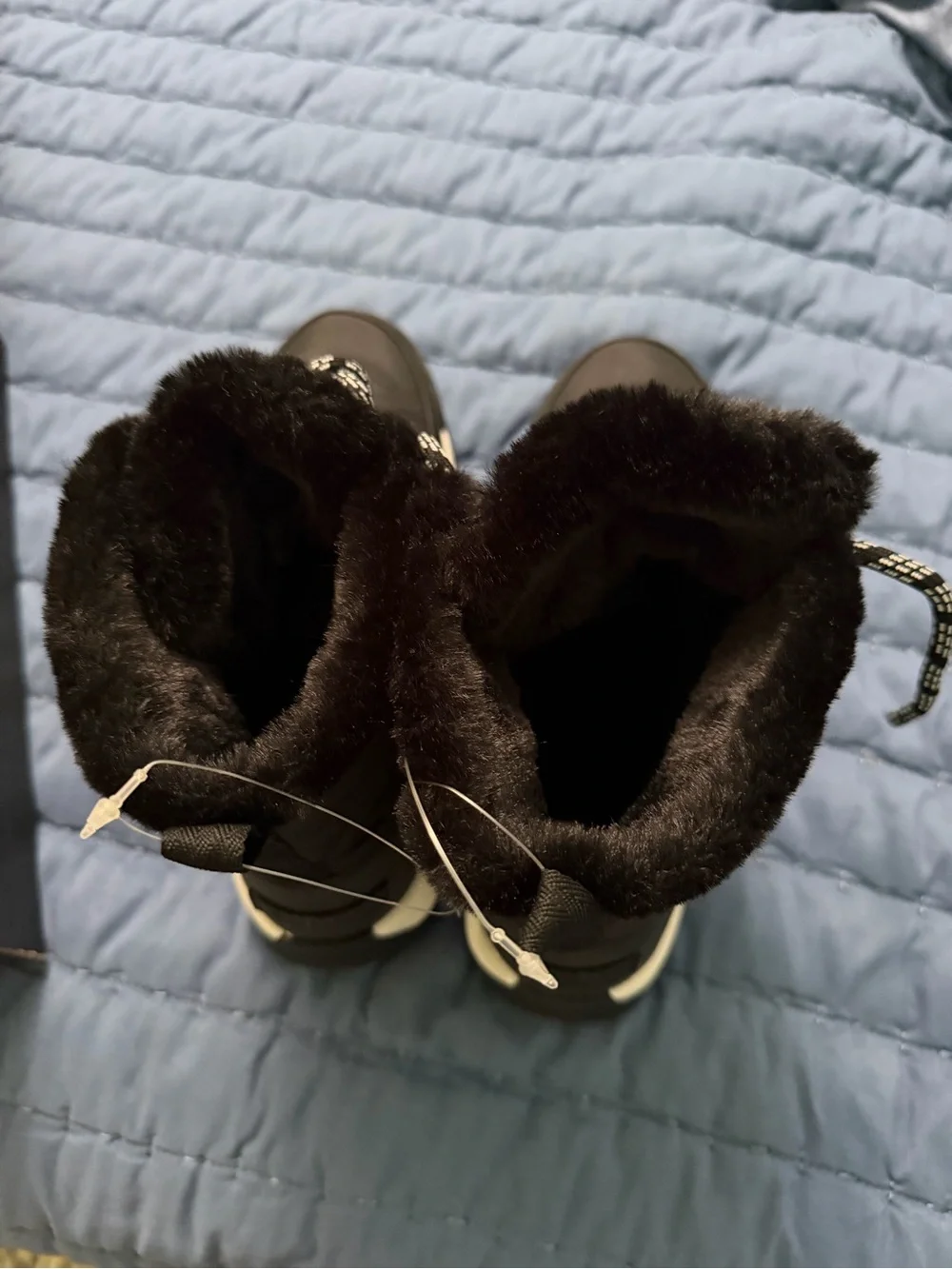 Sorel Black Quilted Lace-Up Winter Ankle Boots with Faux Fur Trim